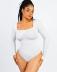 Long Sleeve Square Neck Bodysuit - White