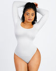 Long Sleeve Square Neck Bodysuit - White