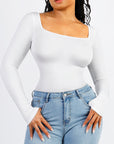 Long Sleeve Square Neck Bodysuit - White