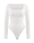 Long Sleeve Square Neck Bodysuit - White