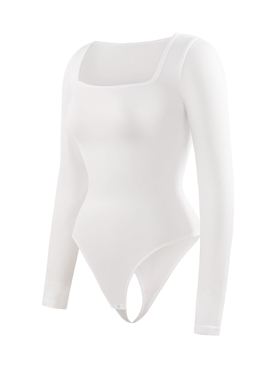 Long Sleeve Square Neck Bodysuit - White