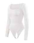 Long Sleeve Square Neck Bodysuit - White