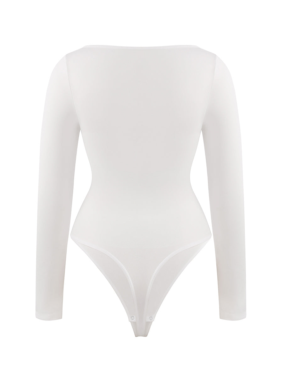 Long Sleeve Square Neck Bodysuit - White