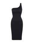 Ribbed One Shoulder Mini Dress - Black