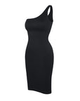 Ribbed One Shoulder Mini Dress - Black