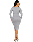 Square Neck Long Sleeve Midi Dress - Grey