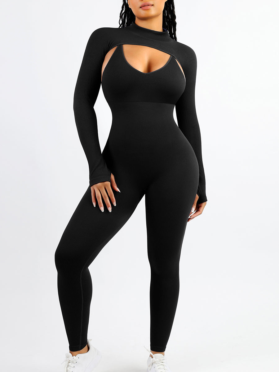 Two Piece Ribbed Sculpting Jumpsuit - Black – Shop Lily MK