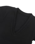 Long Sleeve Ribbed V Neck Bodysuit - Black
