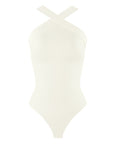 Ribbed Halter Neck Bodysuit - White