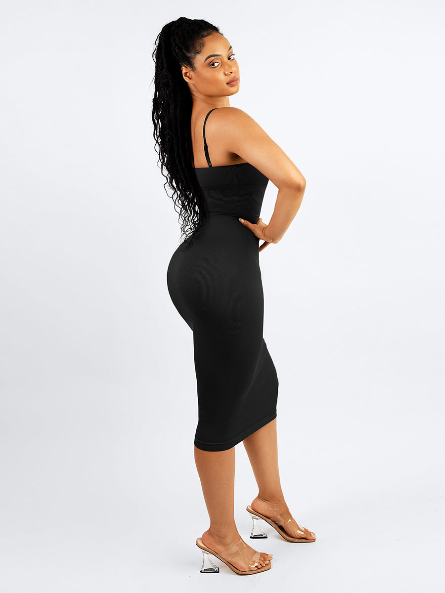 Ribbed Sculpting Midi Dress - Black