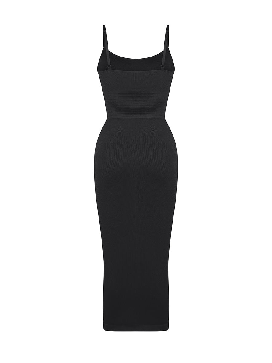 Ribbed Sculpting Midi Dress - Black