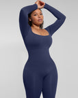 All Day Long Sleeve Flare Jumpsuit - Blue