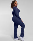 All Day Long Sleeve Flare Jumpsuit - Blue