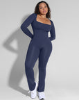 All Day Long Sleeve Flare Jumpsuit - Blue