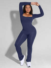 All Day Long Sleeve Flare Jumpsuit - Blue