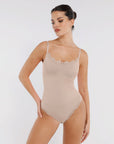 Lace Detail Thong Bodysuit - Nude