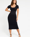 Short Sleeve Midi Dress - Black