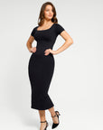 Short Sleeve Midi Dress - Black