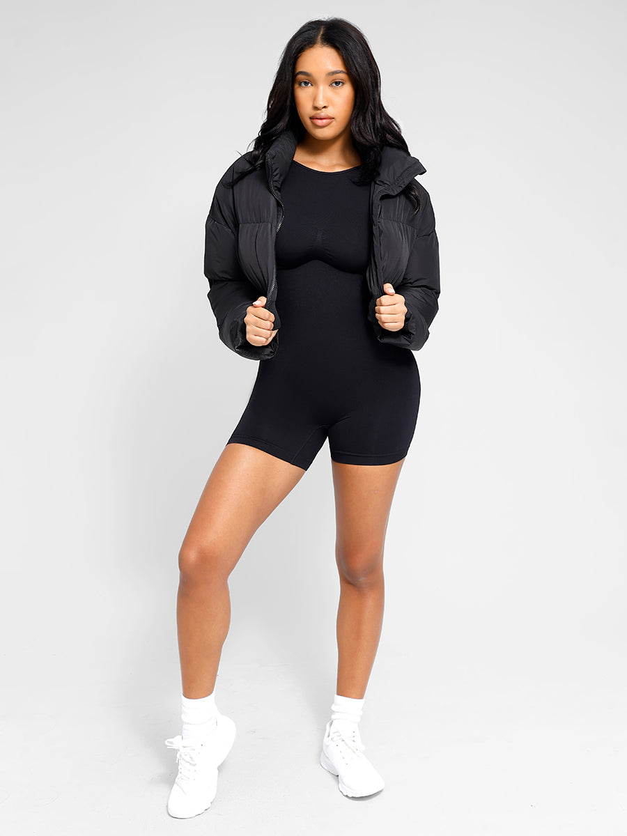 Racer Open Back Short Jumpsuit - Black