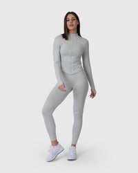 Shop Lily Form Zip Jacket, светлосива боја: прилепена спортска јакна со патент – цела фигура, поглед од напред