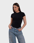 Short Sleeve Crew Neck Bodysuit - Black
