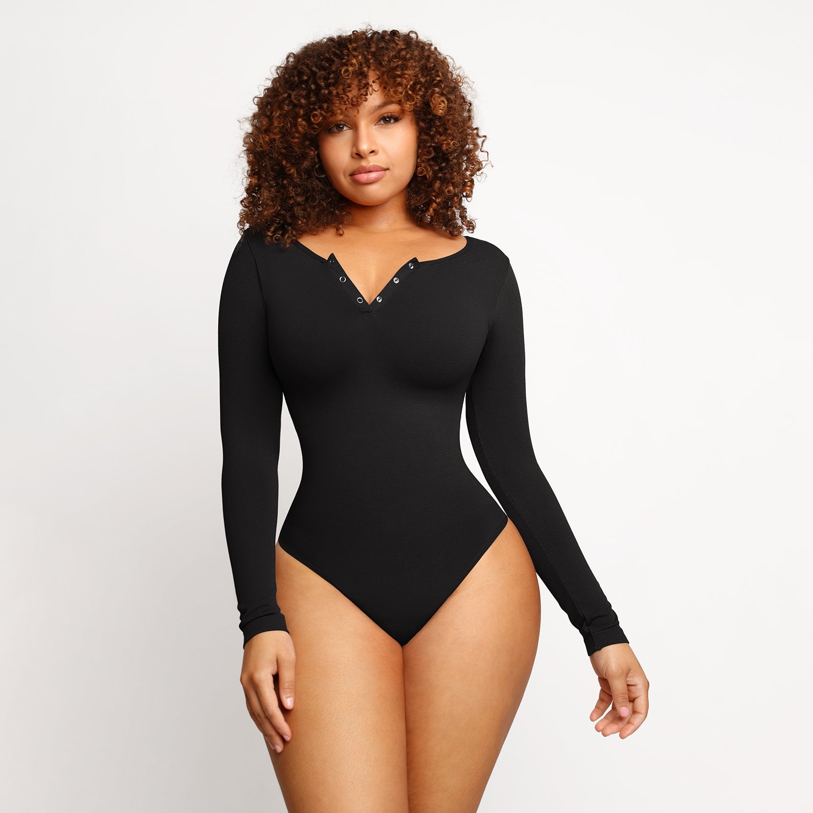 Long Sleeve Button Bodysuit - Black