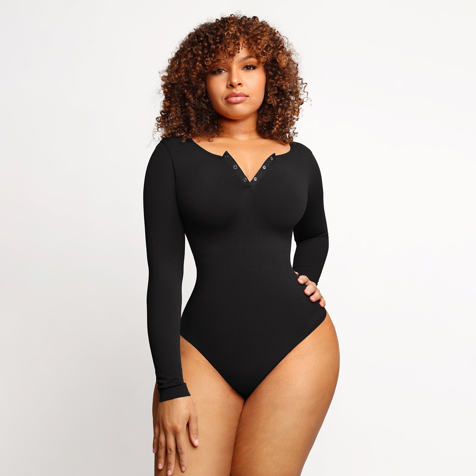 Long Sleeve Button Bodysuit - Black