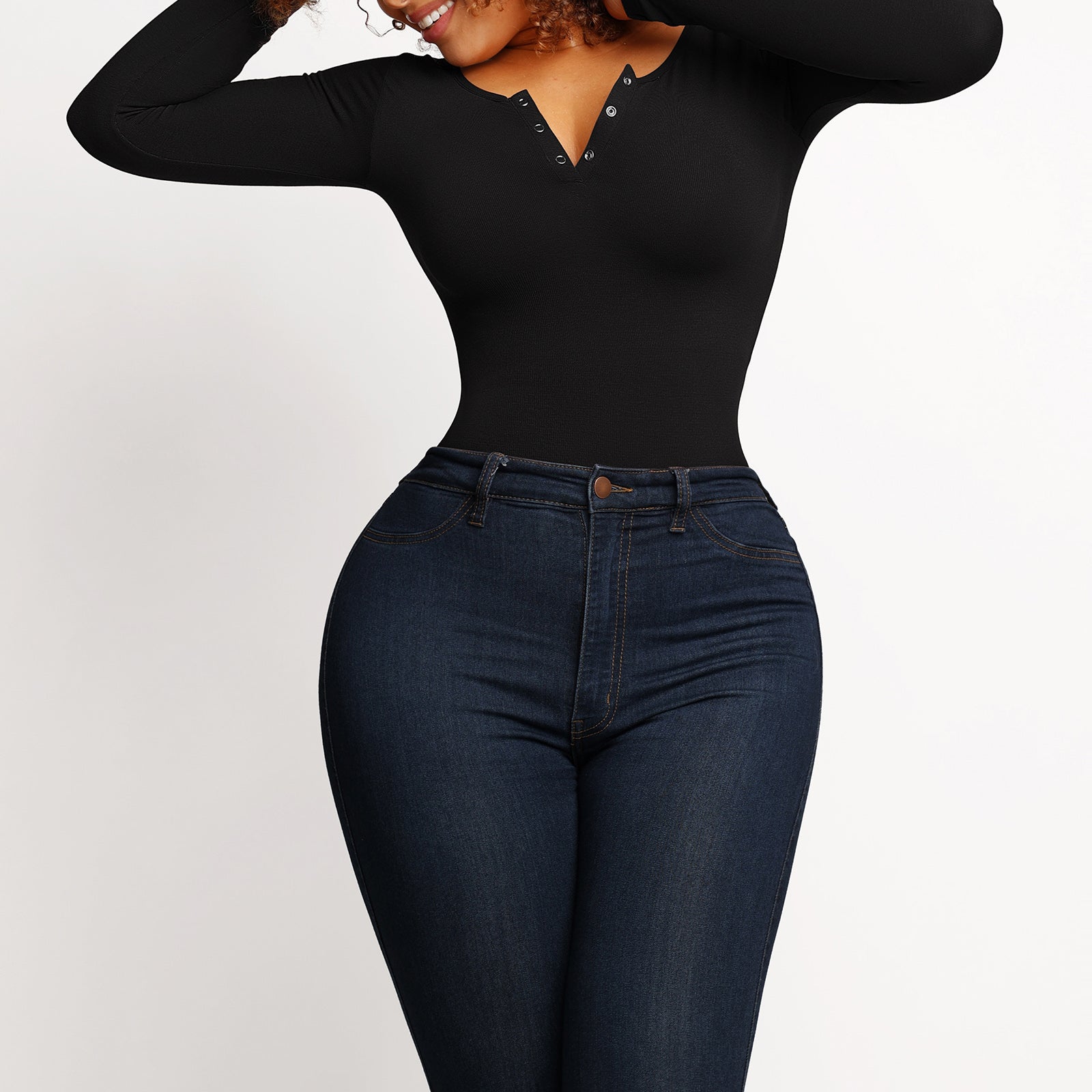 Long Sleeve Button Bodysuit - Black