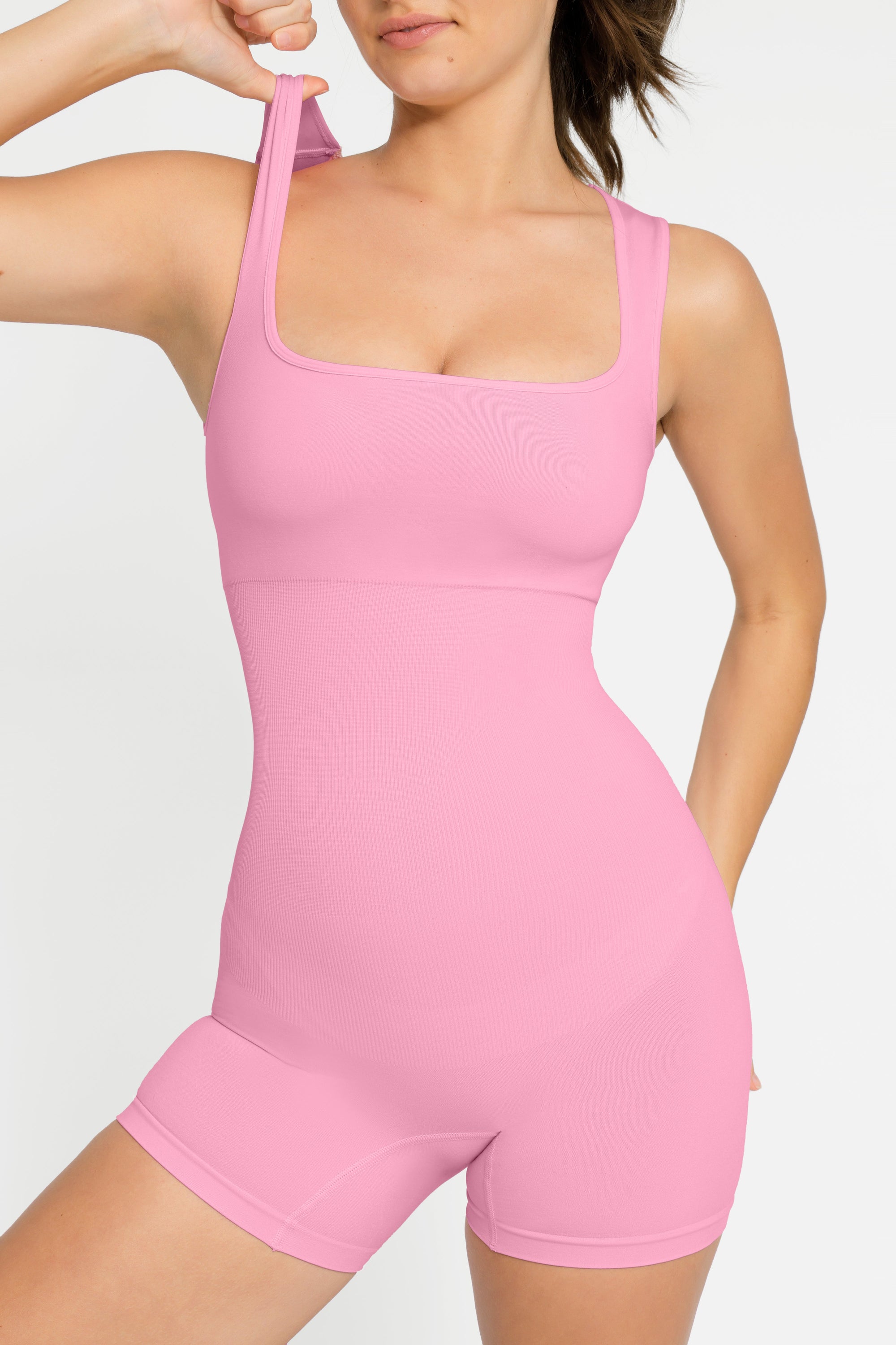 Square Neck Short Sculpting Jumpsuit - Pink