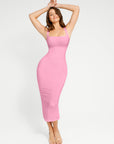 Square Neck Midi Dress - Pink