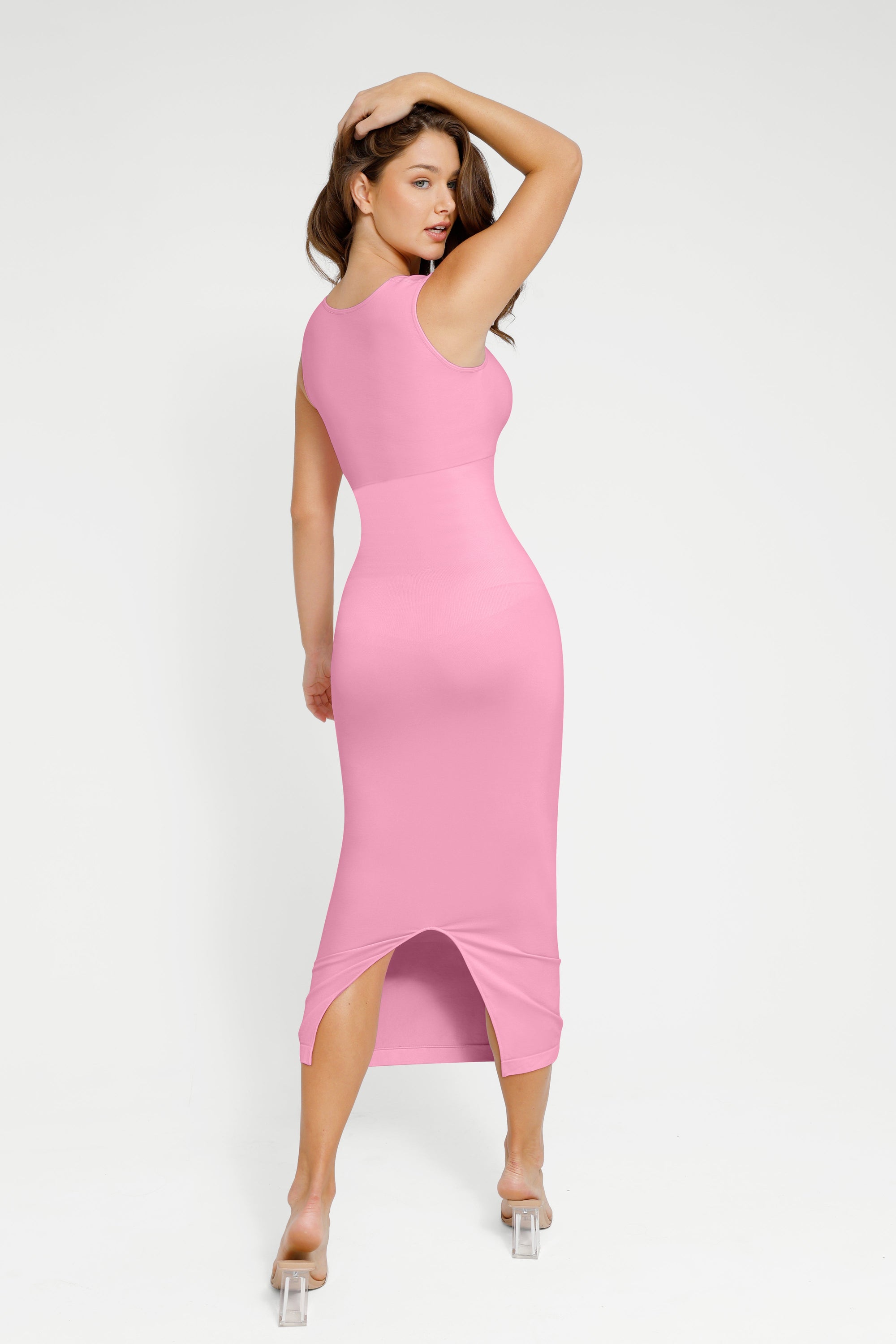 Square Neck Midi Dress - Pink